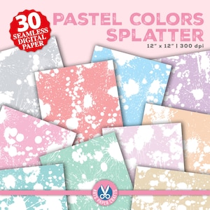 30 papeles digitales de salpicaduras de colores pastel - Patrón sin costuras de salpicaduras - Papel digital Splash - Salpicaduras de pintura pastel - Uso comercial