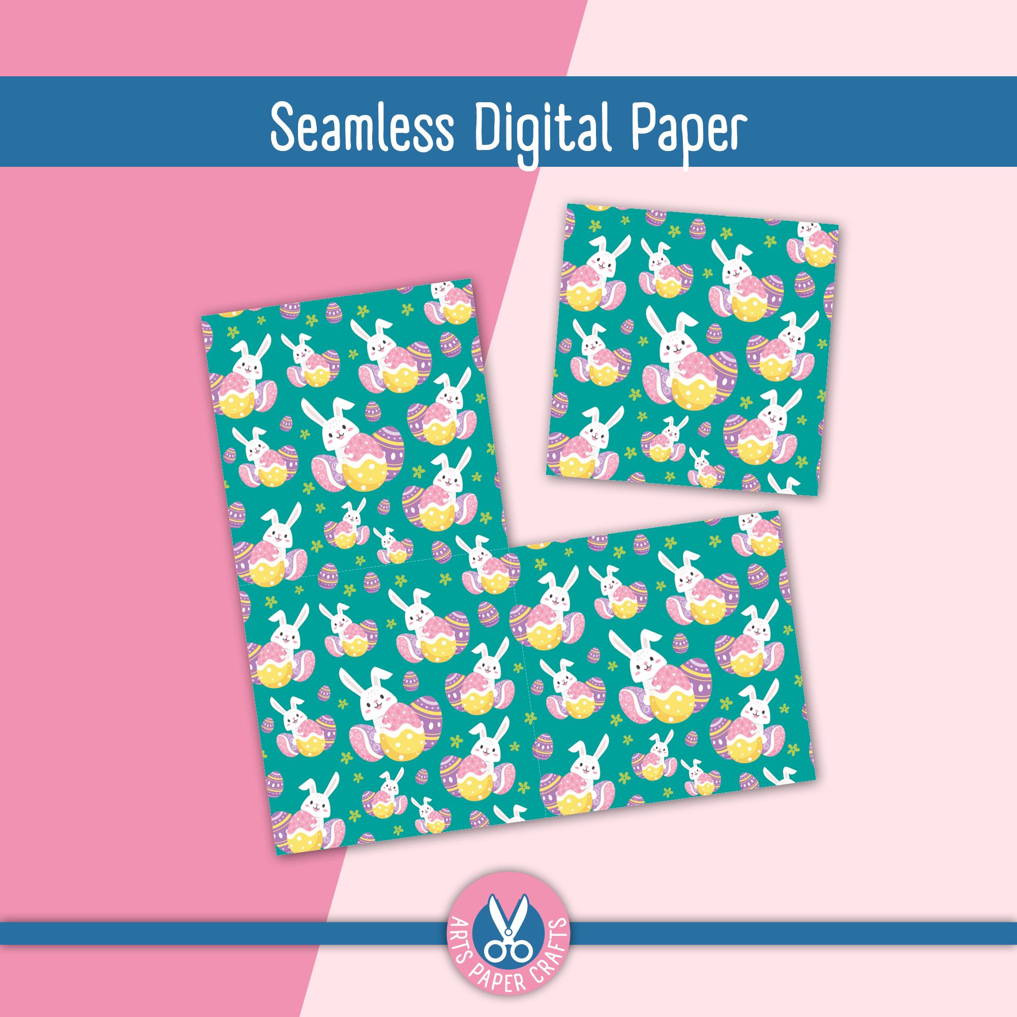 Happy Easter Seamless Digital Paper - Egg Bunny Background - Easter ...