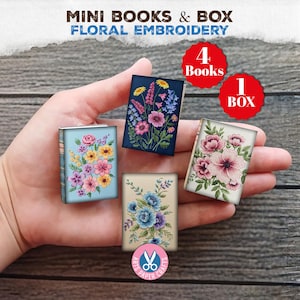 Minilibros con bordado floral, caja, estilo shabby chic, diario basura, adorno, descarga digital, imprimible, regalo, vintage, miniatura, casa de muñecas