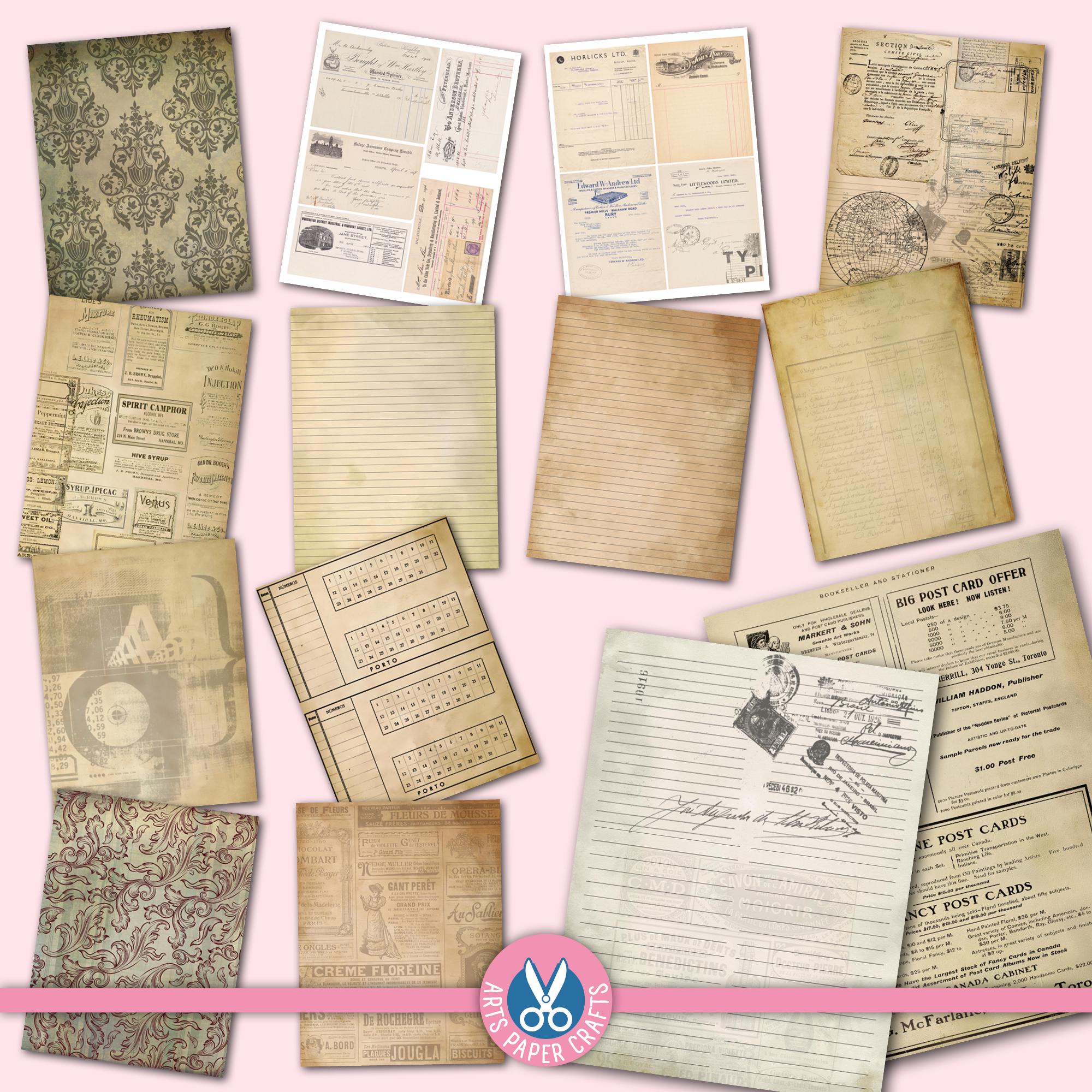 Junk Journal Filler Papers Vertical - Tea Dyed - Coffee Dyed - Vintage ...