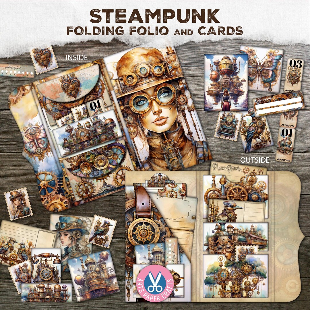 Steampunk Folding Folio Booklet, Digital Download, Steampunk Trifold ...