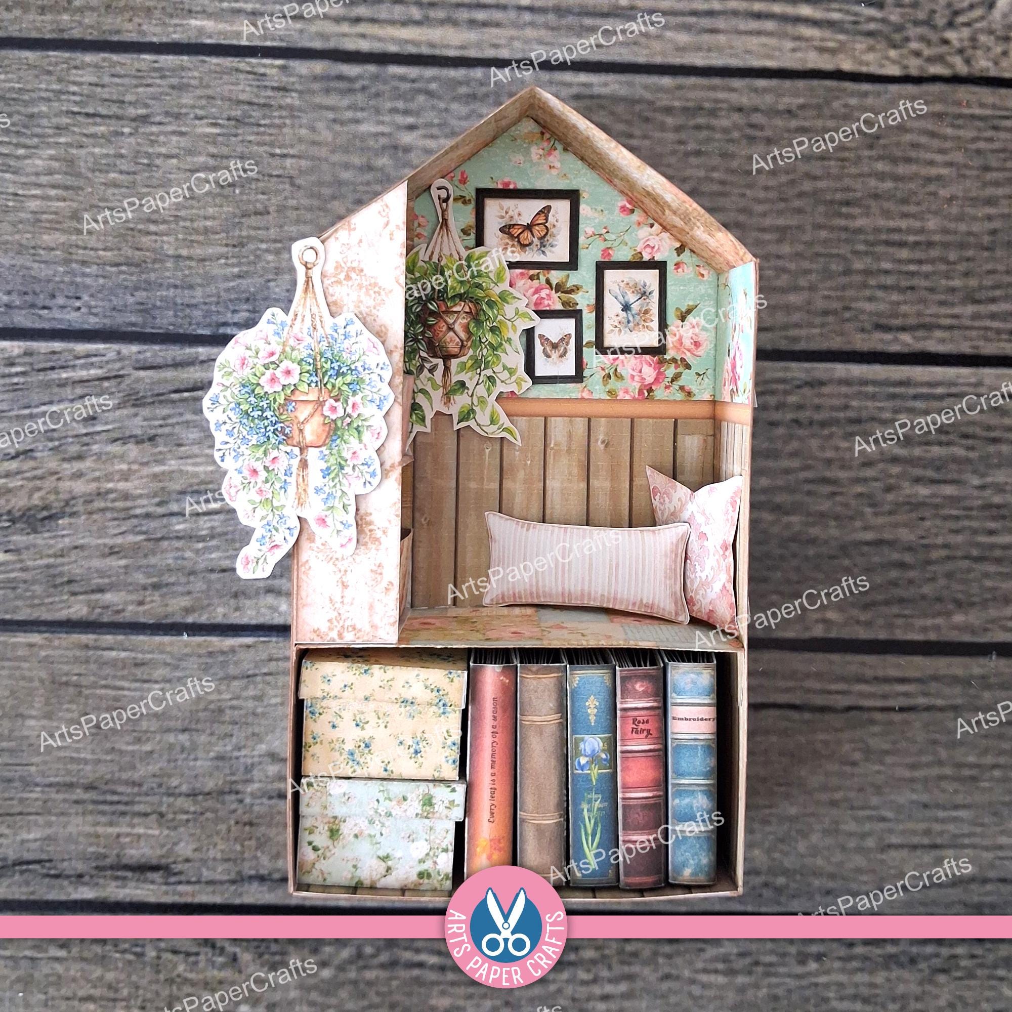 Bookshelf, Bookcase, Junk Journal Kit, Reading Corner, Roses, Miniature ...