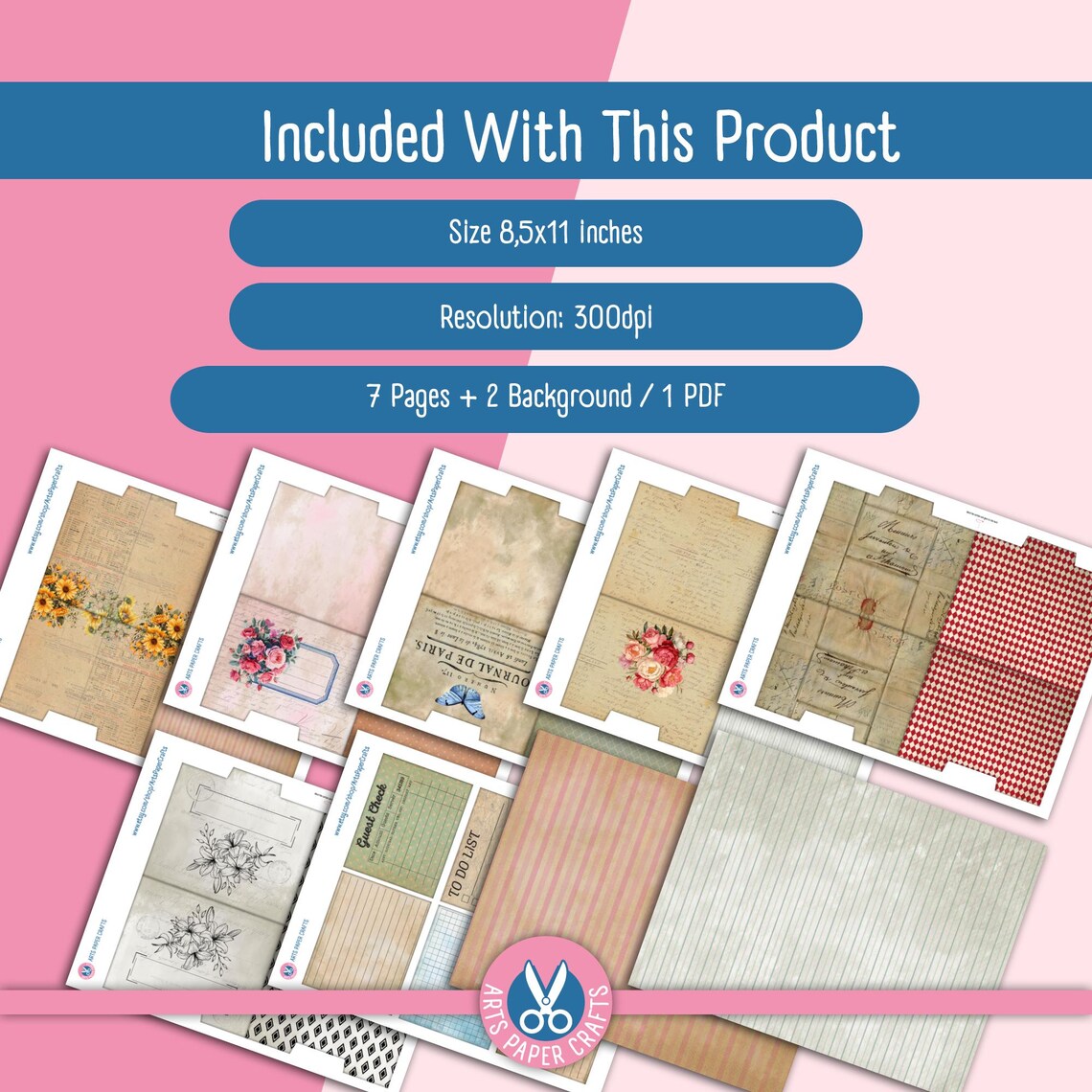 Mini File Folders, Rose, Junk Journal Kit, Shabby, Ephemera, Paper ...