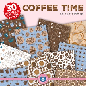 Conjunto de papeles digitales Coffee Time: fondo de café, patrón sin costuras Coffee Time: descarga instantánea, papel para álbum de recortes Coffee Time