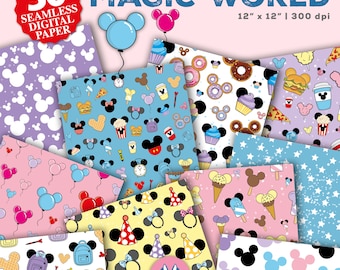 Mickey Magic World Digital Paper - Mickey Magic World Theme Party - Magic World - Boy or Girl Background - Mouse Party - Instant Download