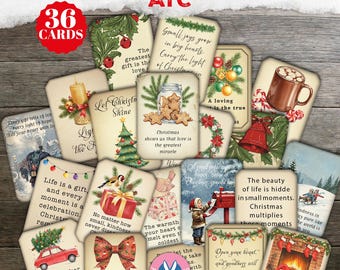 Vintage Christmas Cards, Shabby Chic ATC, Ephemera, Christmas Quotes, Words, Labels, Printable, Christmas Tags, Gift Tags (Digital Download)