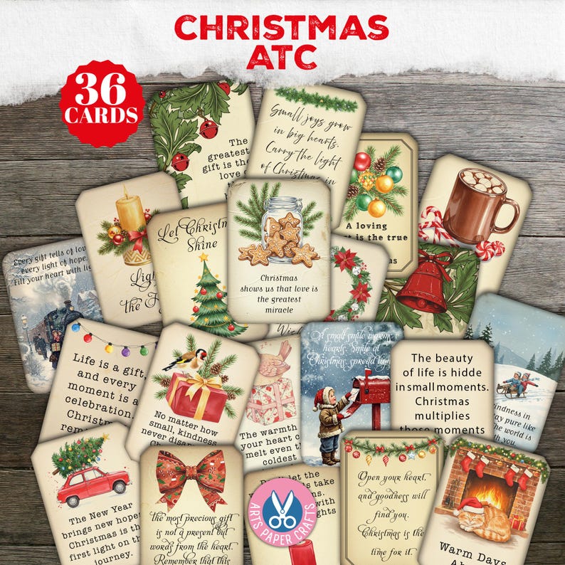Vintage Christmas Cards, Shabby Chic ATC, Ephemera, Christmas Quotes, Words, Labels, Printable, Christmas Tags, Gift Tags (Digital Download) image 1