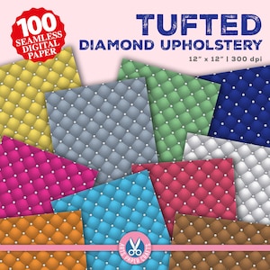 Könnte beinhalten: Ein Set mit 10 digitalen Papieren mit einem gesteppten Rautenmuster in verschiedenen Farben, darunter Gelb, Grau, Grün, Blau, Pink, Türkis, Orange und Braun. Jedes Papier ist 30,48 cm x 30,48 cm groß und hat eine Auflösung von 300 dpi.