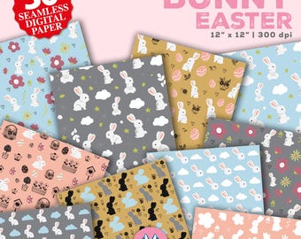 Spring Rabbit Digital Papers Set - Bunny Background - Bunny Seamless Pattern - Instant Download - Easter Bunny Scrapbook Paper