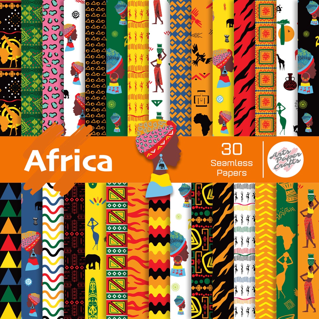 Africa 30 Digital Papers Set African Kente Background Kwanzaa Seamless Pattern Instant Download