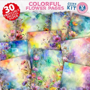 Colorful Flower Junk Journal Pages, Printable Colorful Journal Kit, Journal Supplies, Ephemera, Floral Collage Sheet, Flower Pages, Summer