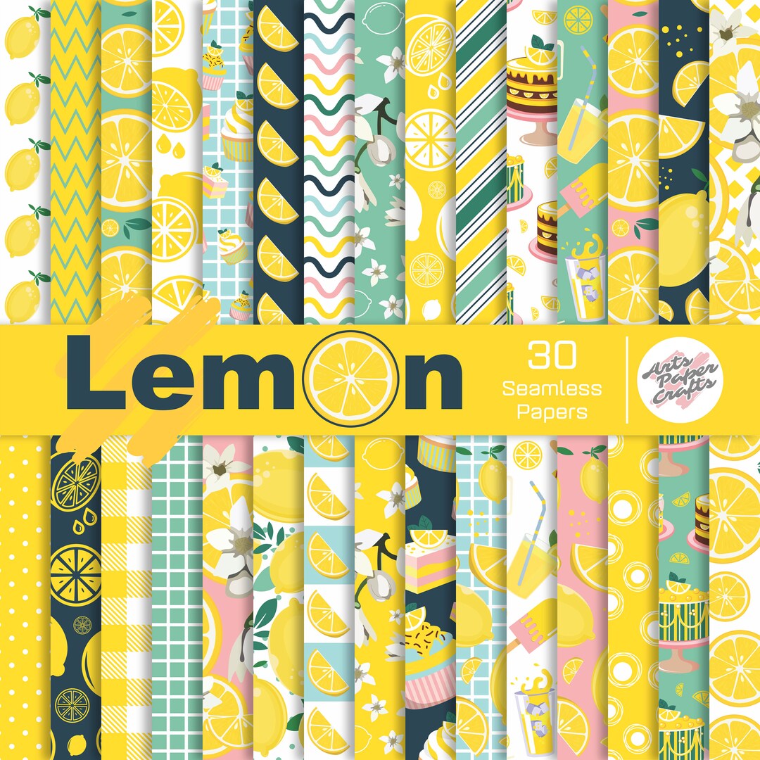 Lemon Digital Paper Sets Lemon Theme Party Yellow Light Blue Lemon ...