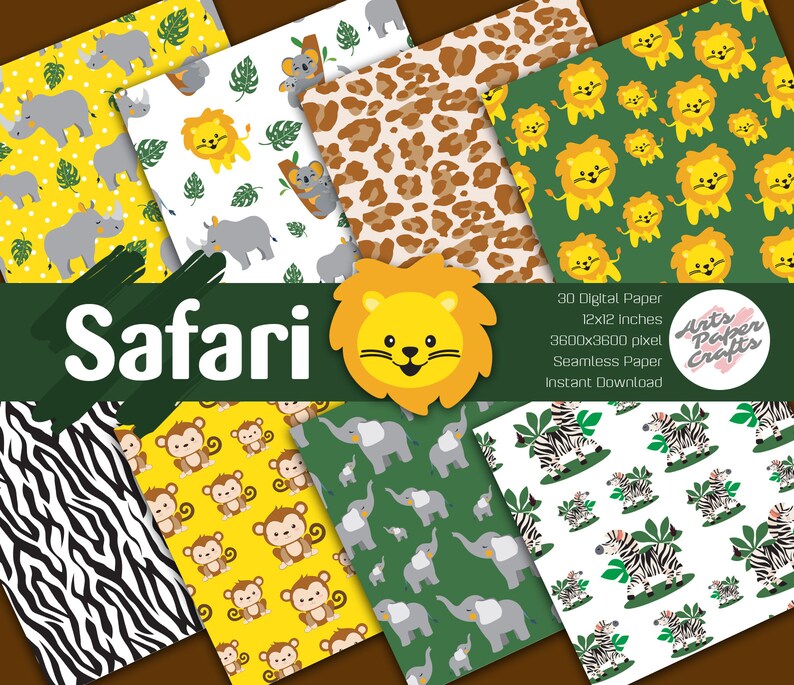Safari Seamless Digital Paper Safari Background Safari Scrapbook Papers
