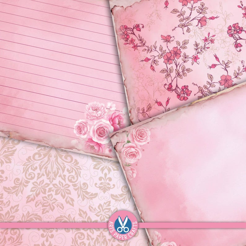 Vintage Pink Paper Printable Set, Floral, Pink Vintage Color Papers ...
