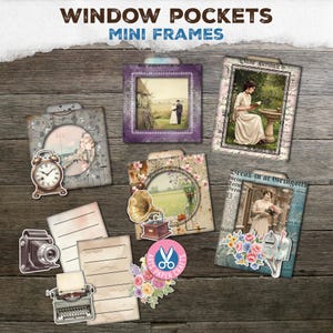 Window Pockets, Frame, Mini File Folders, Junk Journal, Ephemera, Shabby Chic, Floral, Card Pockets, Vintage, Printable, Digital Download