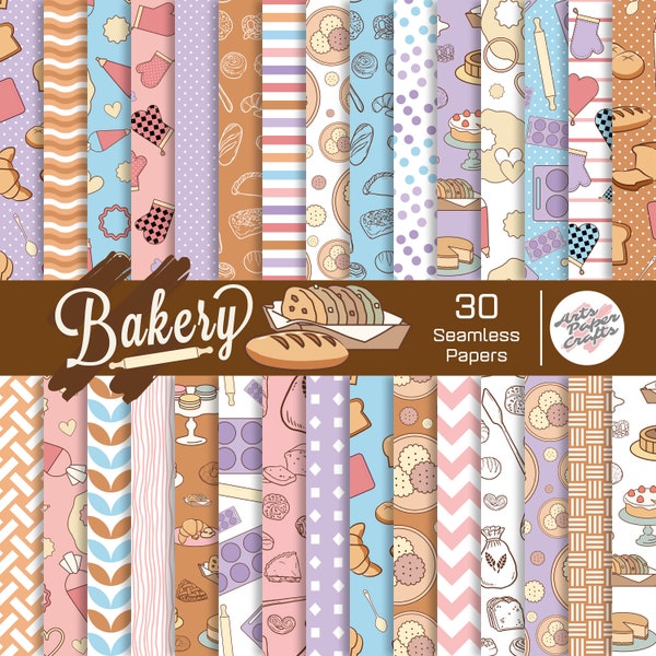 Bakery Digital Papers Set - Bakery Background - Bakery Seamless Pattern - Instant Download - Sweet Bread Cake Scrapbook Paper