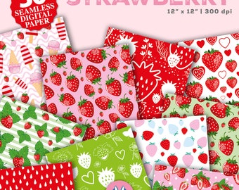 Strawberry Seamless Digital Papers - Strawberry Theme Party - Pink Green - Strawberry Scrapbook - Instant Download - Seamless Pattern