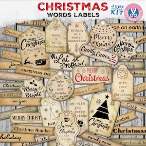 Junk Journal - Christmas - Word - Christmas Labels - Vintage - Santa - Tags - Words - Phrases - Ephemera -  Printable - Digital Download