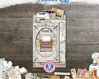 Pagina-insteekvakken, Junk Journal Lover Journal Kit, Vintage boeken, Dagboeken, Tabbladmap, Planner, Printbare digitale download, Neutraal, Typografie