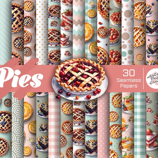 Pies Digital Seamless Paper Set - Cherry Forest Fruit Blueberries Strawberry Orange Pie Pattern Background - Instant Download - Scrapbooking