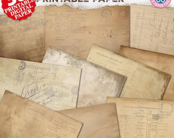 Coffee & Script Papers, Old Paper, Junk Journal, Neutral, Brown,Dyed, Tea, Stained, Digital Download, Vintage, Printable, Coffee Dyed