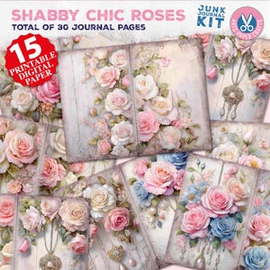 Shabby Chic Rosen Journal Papier Pack - Digitaler Download - Shabby Chic - Romantisch - Vintage Rosen Junk Journal Seiten - Kartenherstellung - Basteln