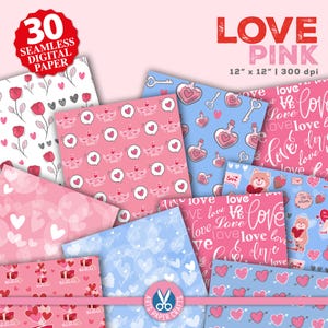 Liebe Digitale Papiere Set - Valentinstag Hintergrund - Liebe Nahtloses Muster - Sofort Download - Liebe Scrapbook Papier