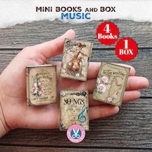 Musik Mini Bücher, Box, Buch, Miniatur, Blumen, Rosen, Shabby, Aufbewahrung, Junk Journal, Printable, digitaler Download, Instrument, Klavier, Geschenk