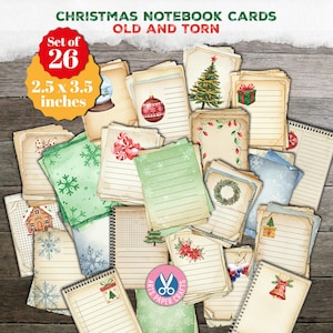Cartões de caderno antigos de Natal, cartões pautados, papel, suprimentos para diários, download digital, itens efêmeros, kit, ATC, para impressão, vintage