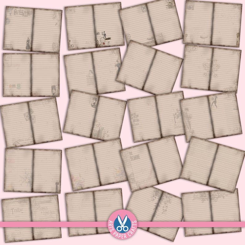 Linjerade tomma skräpjournalsidor - Digitala papper - Linjerade - Liggande - Beige bakgrund - 8,5 x 11 - Färgade sidor - Utskrivbara linjerade sidor bild 2
