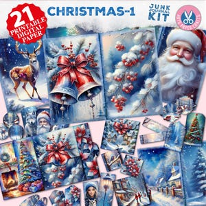 Winter Weihnachten Junk Journal Kit - Frohe Weihnachten Junk Journal Seiten - Santa Winter Weihnachten Junk Journal Druckbares Papier - Tags Umschlag