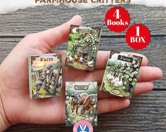 Farmhouse Critters Mini Books, Box, Book, Miniature, Farm Animals, Shabby, Floral, Junk Journal, Printable, Gift, Digital Download, Cow Goat