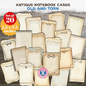 Old Torn Antique Notebook Cards, Lined Cards, Paper, Junk Journal Supplies, Digital Download, Junk Journal Kit, ATC, Printable, Vintage