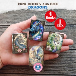 Mini Livros de Dragões, Livro, Livro em Miniatura, Dragão, Estilo Shabby Chic, Armazenamento, Diário de Sucata, Imprimível, Presente, Download Digital, Caixa, Kit, Mágico, Fada
