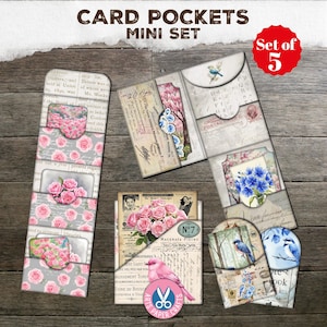 Card Pockets, File Folders, Scrapbook Kit, Junk Journal Kit, Junk Journal Printable, Vintage, Typography, Embellishment, Printable Ephemera