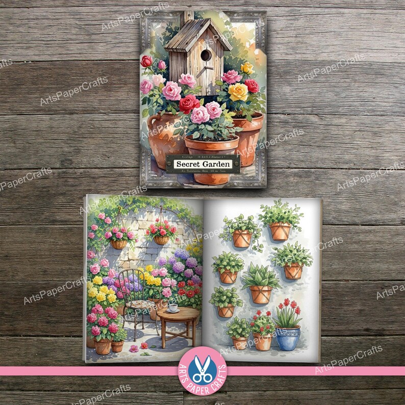 Secret Garden, Mini Books, Printable Book, Miniature, Junk Journal, Flowers, Digital Download, Ornament, Gift, Floral, Book Box, Craft Kit image 7