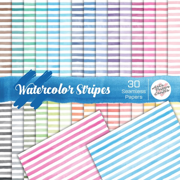 Watercolor Stripes Seamless Digital Paper Set - Watercolor Stripes Background - Watercolor Stripes Pattern - Instant Download - Scrapbooking