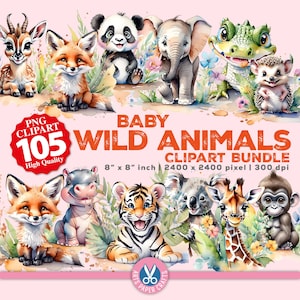 Safari Tiere PNG Clipart Set - 105 Baby-Tiere - Tiere Clipart - Sofortiger Download - 105 Transparente Png für den kommerziellen Gebrauch POD & DIY