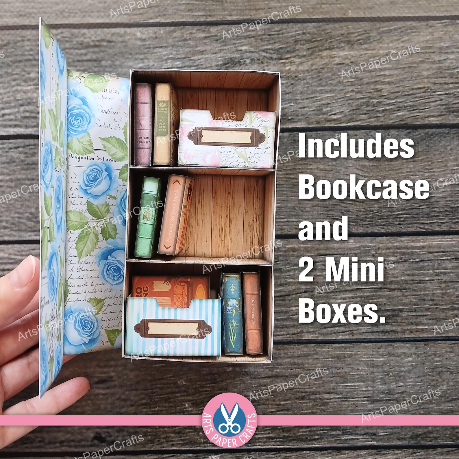 Bookshelf, Bookcase, Junk Journal Kit, Roses, Miniature, Secret Cabinet ...