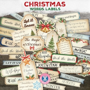 Diario di scarto, Parole di Natale (2), Etichette di Natale vintage, Tag, Tagli elaborati, Effimere, Stampabile, Download digitale, Regalo, Dicembre, Allegro