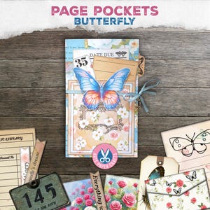 Junk Journal, Page Pockets, Tab Folder, Shabby, Vintage, Journal Toppers, Tags, Digital Download, Printable Library Card, Folio, Ephemera