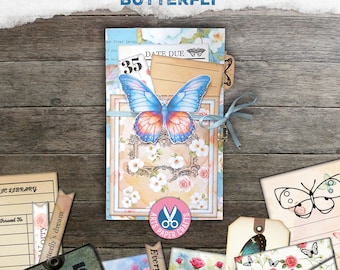 Junk Journal, Page Pockets, Tab Folder, Shabby, Vintage, Journal Toppers, Tags, Digital Download, Printable Library Card, Folio, Ephemera