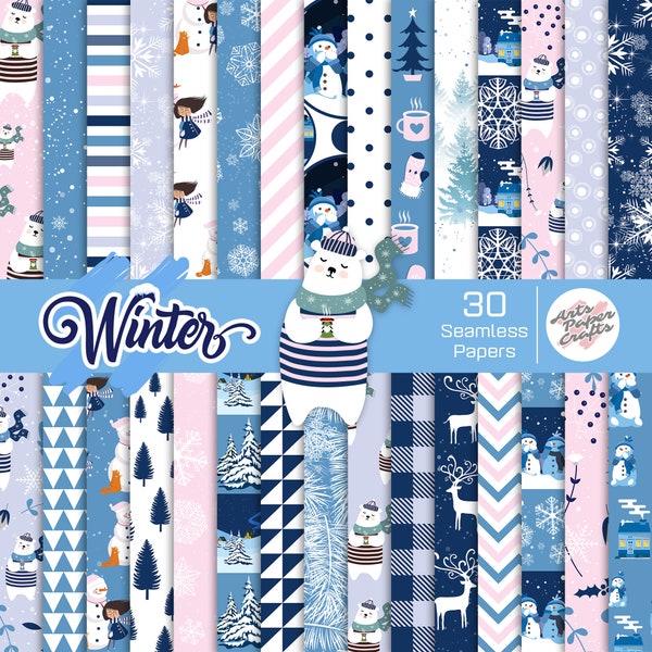 Winter 30 digital paper - Winter holiday scrapbook papers - Snowflake wallpaper - Christmas tree background - Instand download