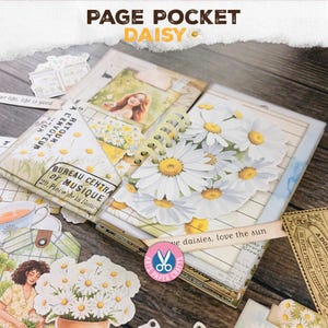 Daisy, Page Pockets, Kit de diario basura, Carpeta con pestañas, Shabby, Daisy Days, Recortes elegantes, Adornos para diario, Etiquetas, Descarga digital, Planificador