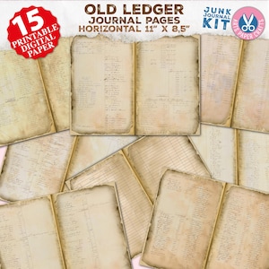 Junk Journal Seiten, alte Ledgers, Ledger Neutral, männlich, regulär, Letter Size, Papiere, bedruckbar, digitaler Download, altes Ledger Papierpaket