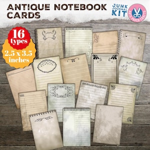 16 Cartões de caderno antigos, cartões pautados, papel, suprimentos para diário de lixo, download digital, kit de itens efêmeros para diário de lixo, ATC, para impressão, vintage