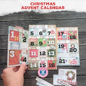 Christmas Advent Calendar, Page Pocket, Junk Journal, December Daily, Printable Digital Download, Countdown, Journal Topper, Christmas Words
