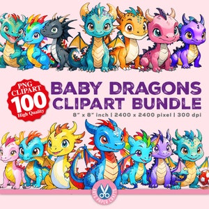 Dragons PNG Clipart Set- 100 Design Dragons - Baby Dragon Clipart - Instant Download - Transparent Png - Commercial Use POD & DIY