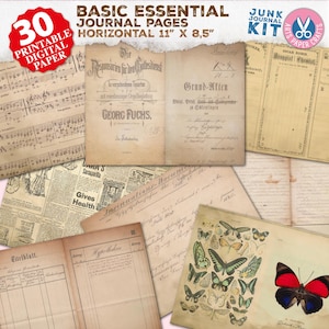 Journalseiten, Füllpapiere, alte Papierstruktur, Basic Essentials, Junk Journal Kit, Vintage Neutral, maskulin, bedruckbar, kaffeegefärbt