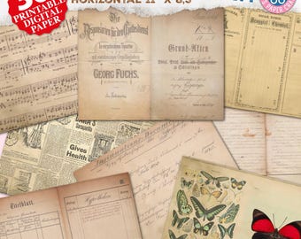 Páginas de diario, papeles de relleno, textura de papel antiguo, elementos básicos, kit de diario basura, estilo vintage neutro, masculino, imprimible, teñido de café